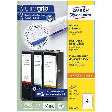 AVERY ZWECKFORM Iratrendező etikett, univerzális, 61x192 mm, AVERY ZWECKFORM, 400 etikett/csomag