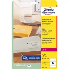   AVERY ZWECKFORM Etikett, 99,1x42,3 mm, poliészter, AVERY ZWECKFORM, átlátszó, 300 etikett/csomag