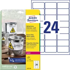   AVERY ZWECKFORM Etikett, 63,5x33,9 mm, poliészter, időjárásálló, AVERY ZWECKFORM, fehér, 480 etikett/csomag