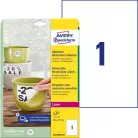 AVERY ZWECKFORM Etikett, 210x297 mm, poliészter, időjárásálló, etávolítható, AVERY ZWECKFORM, fehér, 20 etikett/csomag