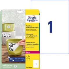   AVERY ZWECKFORM Etikett, 210x297 mm, poliészter, időjárásálló, etávolítható, AVERY ZWECKFORM, fehér, 20 etikett/csomag