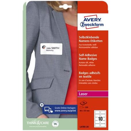 AVERY ZWECKFORM Etikett, eltávolítható, kerekített sarkú, 80x50 mm, textilhez, AVERY ZWECKFORM, 200 etikett/csomag