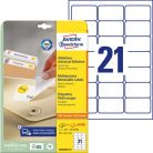 AVERY ZWECKFORM Etikett, univerzális, 63,5x38,1 mm, eltávolítható, kerekített sarkú, AVERY ZWECKFORM, 630 etikett/csomag