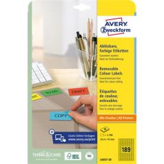   AVERY ZWECKFORM Etikett, univerzális, 25,4x10 mm, eltávolítható, kerekített sarkú, AVERY ZWECKFORM, 3780 etikett/csomag, sárga