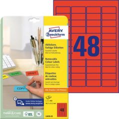   AVERY ZWECKFORM Etikett, univerzális, 45,7x21,2 mm, eltávolítható, kerekített sarkú, AVERY ZWECKFORM, 960 etikett/csomag, piros