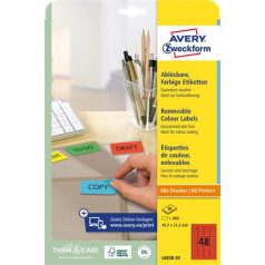   AVERY ZWECKFORM Etikett, univerzális, 45,7x21,2 mm, eltávolítható, kerekített sarkú, AVERY ZWECKFORM, 960 etikett/csomag, piros