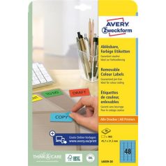   AVERY ZWECKFORM Etikett, univerzális, 45,7x21,2 mm, eltávolítható, kerekített sarkú, AVERY ZWECKFORM, 960 etikett/csomag, kék