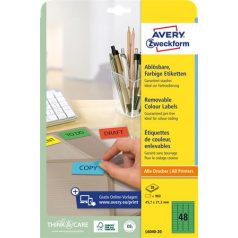   AVERY ZWECKFORM Etikett, univerzális, 45,7x21,2 mm, eltávolítható, kerekített sarkú, AVERY ZWECKFORM, 960 etikett/csomag, zöld