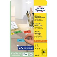   AVERY ZWECKFORM Etikett, univerzális, 45,7x21,2 mm, eltávolítható, kerekített sarkú, AVERY ZWECKFORM, 960 etikett/csomag, sárga