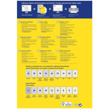 AVERY ZWECKFORM Etikett, univerzális, 45x45 mm, AVERY ZWECKFORM, 500 etikett/csomag