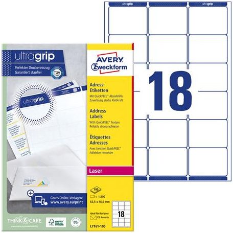 AVERY ZWECKFORM Etikett, univerzális, 63,5x46,6 mm, kerekített sarkú, AVERY ZWECKFORM, 1800 etikett/csomag