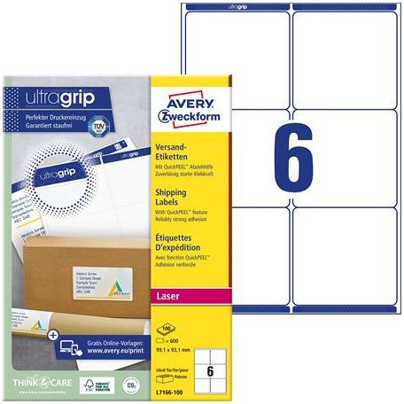 AVERY ZWECKFORM Etikett, univerzális, 99,1x93,1 mm, kerekített sarkú, AVERY ZWECKFORM, 600 etikett/csomag