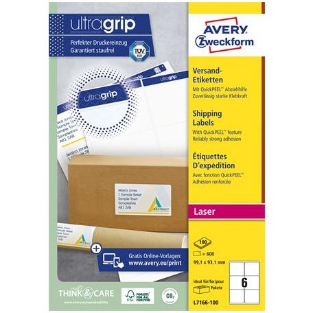 AVERY ZWECKFORM Etikett, univerzális, 99,1x93,1 mm, kerekített sarkú, AVERY ZWECKFORM, 600 etikett/csomag