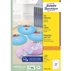   AVERY ZWECKFORM Etikett, CD/DVD, 117 mm, AVERY ZWECKFORM, 200 etikett/csomag