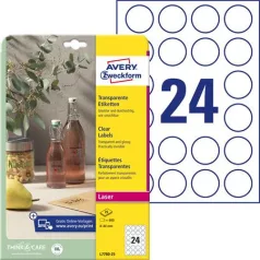   AVERY ZWECKFORM Etikett, 40 mm, kör, poliészter, AVERY ZWECKFORM, átlátszó, 600 etikett/csomag