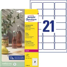   AVERY ZWECKFORM Etikett, 63,5x38,1 mm, poliészter, AVERY ZWECKFORM, átlátszó, 525 etikett/csomag