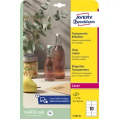   AVERY ZWECKFORM Etikett, 96x50,8 mm, poliészter, AVERY ZWECKFORM, átlátszó, 250 etikett/csomag