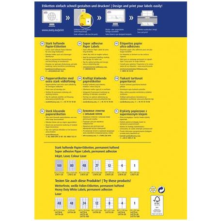 AVERY ZWECKFORM Etikett, univerzális, 105x148 mm, extra erős, AVERY ZWECKFORM, 80 etikett/csomag