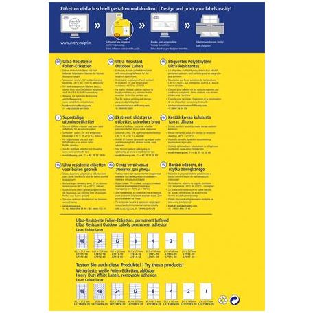 AVERY ZWECKFORM Etikett, univerzális, 63,5x33,9 mm, extra erős, polietilén, AVERY ZWECKFORM, 240 etikett/csomag