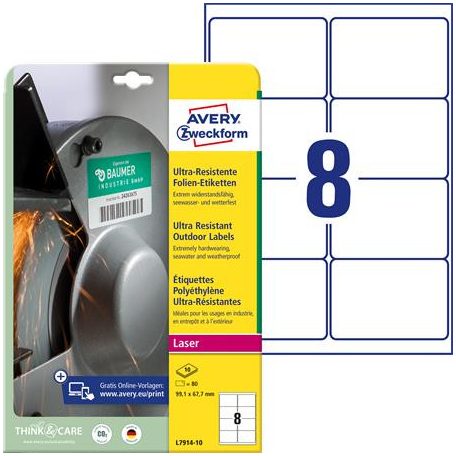AVERY ZWECKFORM Etikett, univerzális, 99,1x67,7 mm, extra erős, polietilén, AVERY ZWECKFORM, 80 etikett/csomag