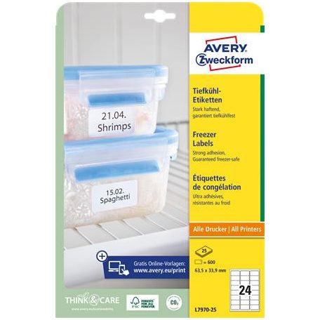 AVERY ZWECKFORM Etikett, 63,5x33,9 mm, fagyasztható, AVERY ZWECKFORM, 600 etikett/csomag
