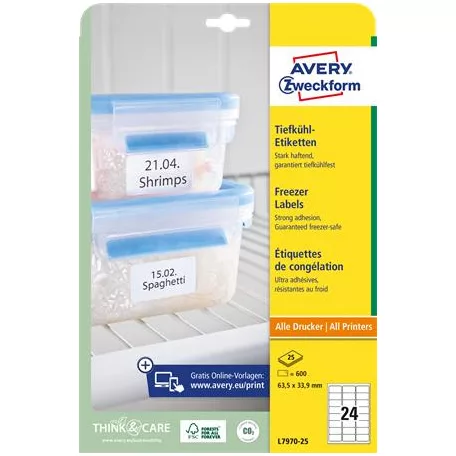 AVERY ZWECKFORM Etikett, 63,5x33,9 mm, fagyasztható, AVERY ZWECKFORM, 600 etikett/csomag