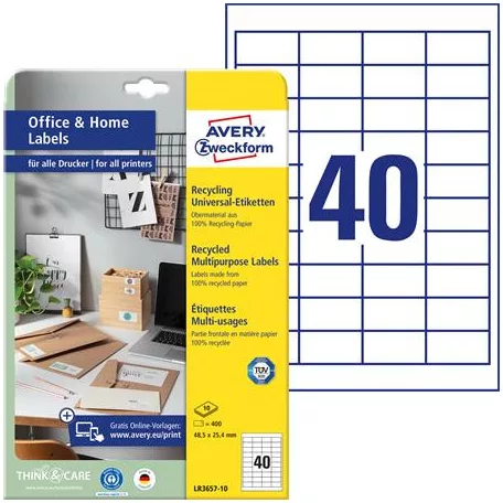 AVERY ZWECKFORM Etikett, univerzális, 48,5x25,4 mm, újrahasznosított, AVERY ZWECKFORM, 400 etikett/csomag