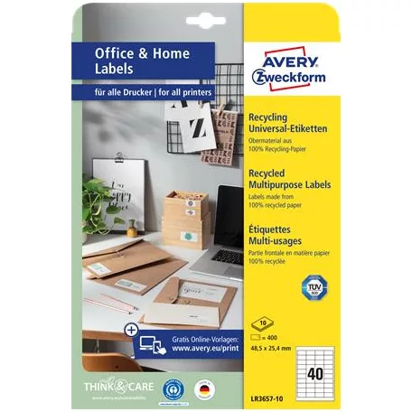 AVERY ZWECKFORM Etikett, univerzális, 48,5x25,4 mm, újrahasznosított, AVERY ZWECKFORM, 400 etikett/csomag