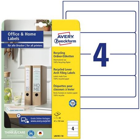 AVERY ZWECKFORM Iratrendező etikett, univerzális, 61x192 mm, újrahasznosított, AVERY ZWECKFORM, 40 etikett/csomag