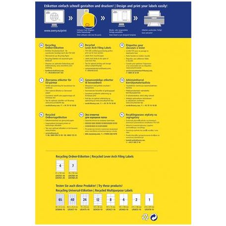 AVERY ZWECKFORM Iratrendező etikett, univerzális, 61x192 mm, újrahasznosított, AVERY ZWECKFORM, 40 etikett/csomag