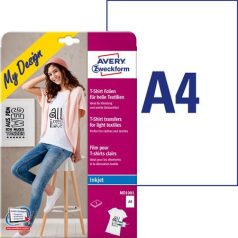   AVERY ZWECKFORM Fólia, vasalható, A4, tintasugaras nyomtatóba, világos textilhez, AVERY ZWECKFORM