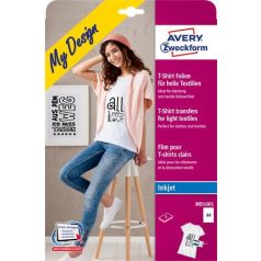   AVERY ZWECKFORM Fólia, vasalható, A4, tintasugaras nyomtatóba, világos textilhez, AVERY ZWECKFORM