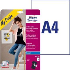   AVERY ZWECKFORM Fólia, vasalható, A4, tintasugaras nyomtatóba, sötét és színes textilhez, AVERY ZWECKFORM