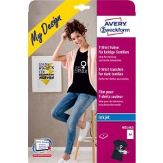   AVERY ZWECKFORM Fólia, vasalható, A4, tintasugaras nyomtatóba, sötét és színes textilhez, AVERY ZWECKFORM
