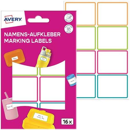 AVERY ZWECKFORM Címke, műanyag, iskolai, 46x33 mm, kézzel írható, AVERY ZWECKFORM, színes, 16 címke/csomag