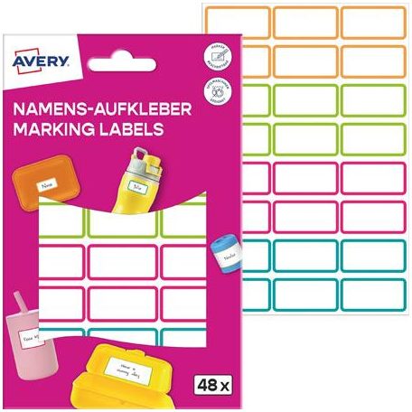 AVERY ZWECKFORM Címke, műanyag, iskolai, 31x15 mm, kézzel írható, AVERY ZWECKFORM, színes, 48 címke/csomag