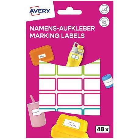 AVERY ZWECKFORM Címke, műanyag, iskolai, 31x15 mm, kézzel írható, AVERY ZWECKFORM, színes, 48 címke/csomag