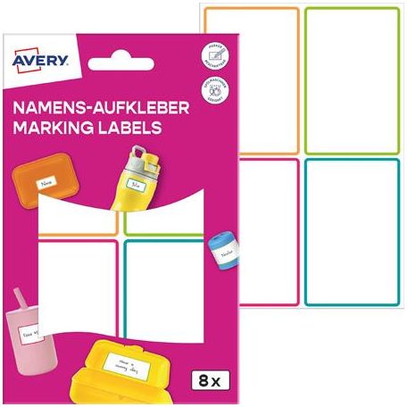 AVERY ZWECKFORM Címke, műanyag, iskolai, 68x46 mm, kézzel írható, AVERY ZWECKFORM, színes 8 címke/csomag