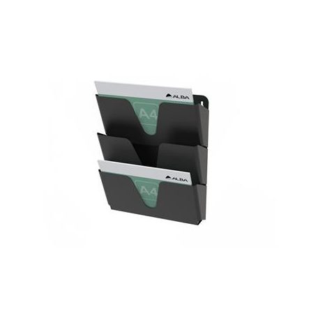ALBA Prospektustartó, fém, fali, fekvő, A4, 3 rekesz, ALBA, fekete