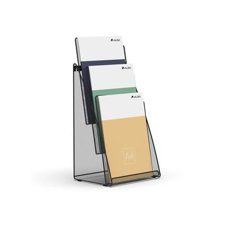 ALBA Prospektustartó, fémhálós, asztali, álló, A4, 3 rekesz, ALBA, fekete