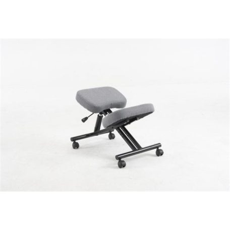 Térdeplőszék, gázliftes, szürke szövetborítás, fekete fém váz