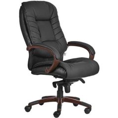   Főnöki szék, valódi bőr kárpitborítás, festett, fa utánzatú műanyag lábkereszt, "Buffalo HX", fekete