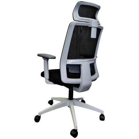 Irodai forgószék, fekete hálós háttámla, szövet ülőlap, szürke műanyag váz és lábkereszt,"Delfo"