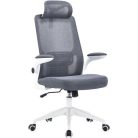 Irodai forgószék, szürke hálós háttámla, szürke szövetborítás, fehér műanyag váz és lábkererszt, "Mulberry"