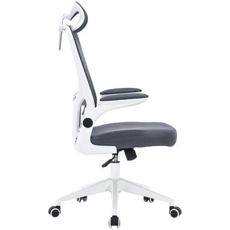 Irodai forgószék, szürke hálós háttámla, szürke szövetborítás, fehér műanyag váz és lábkererszt, "Mulberry"