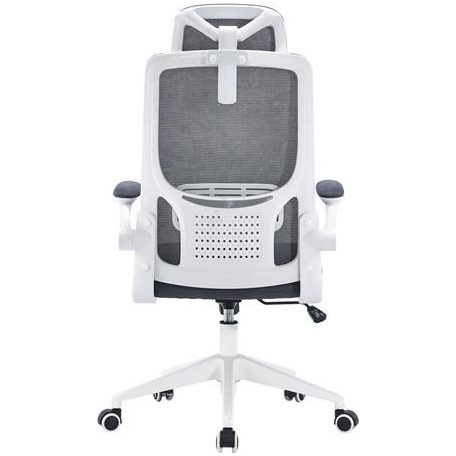 Irodai forgószék, szürke hálós háttámla, szürke szövetborítás, fehér műanyag váz és lábkererszt, "Mulberry"