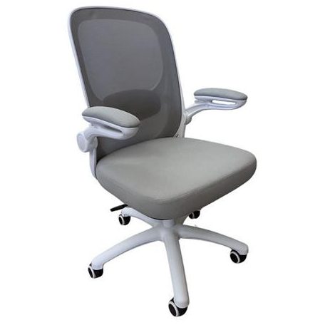 Irodai forgószék, szürke hálós háttámla, szövet ülőlap, fehér műanyag váz és lábkereszt,"Kea"