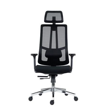 Irodai forgószék, fekete hálós háttámla, szövet ülőlap, állítható dőlésszögű fejtámla, krómozott lábkereszt,"Ruben"