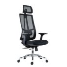 Irodai forgószék, fekete hálós háttámla, szövet ülőlap, állítható dőlésszögű fejtámla, krómozott lábkereszt,"Ruben"