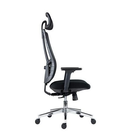 Irodai forgószék, fekete hálós háttámla, szövet ülőlap, állítható dőlésszögű fejtámla, krómozott lábkereszt,"Ruben"